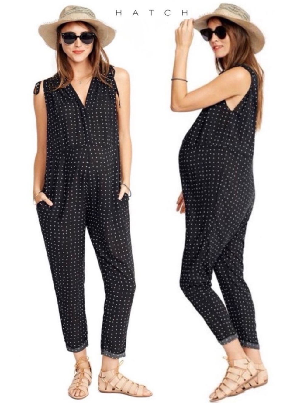 HATCH Twilight Maternity Jumpsuit Black White Print Nursing Boho Summer XS 0
